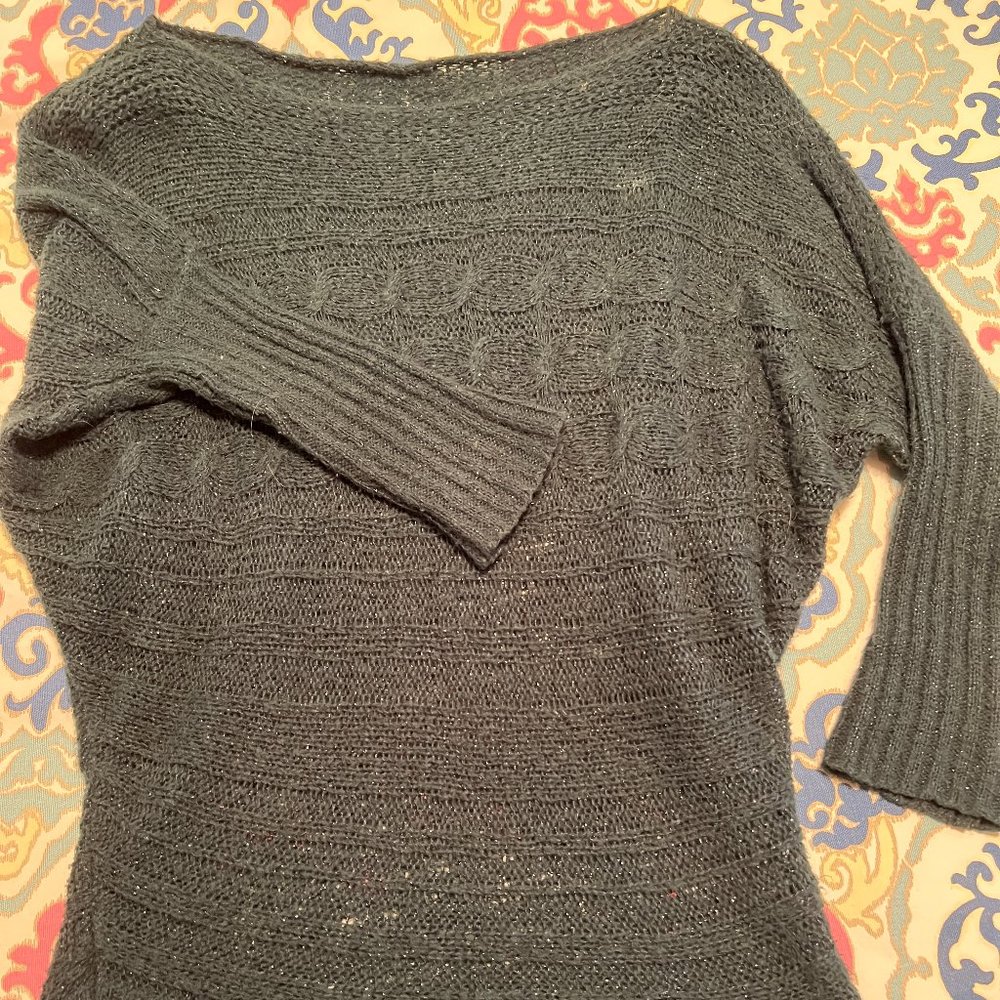 Sparkly Deep Forest Green Long Lightweight Knit Sweater